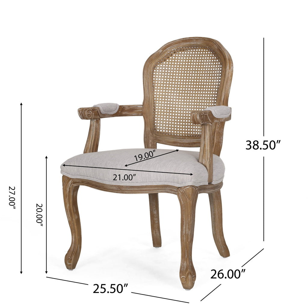 Mariette French Country Wood and Cane Upholstered Dining Chair, Set of