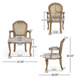 Mariette French Country Wood and Cane Upholstered Dining Chair, Set of 2