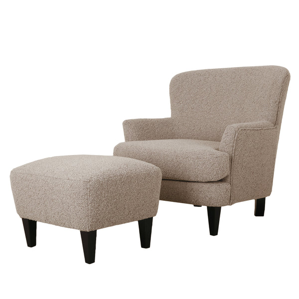 Gerald Boucle Upholstered Club Chair and Ottoman Set Noble House