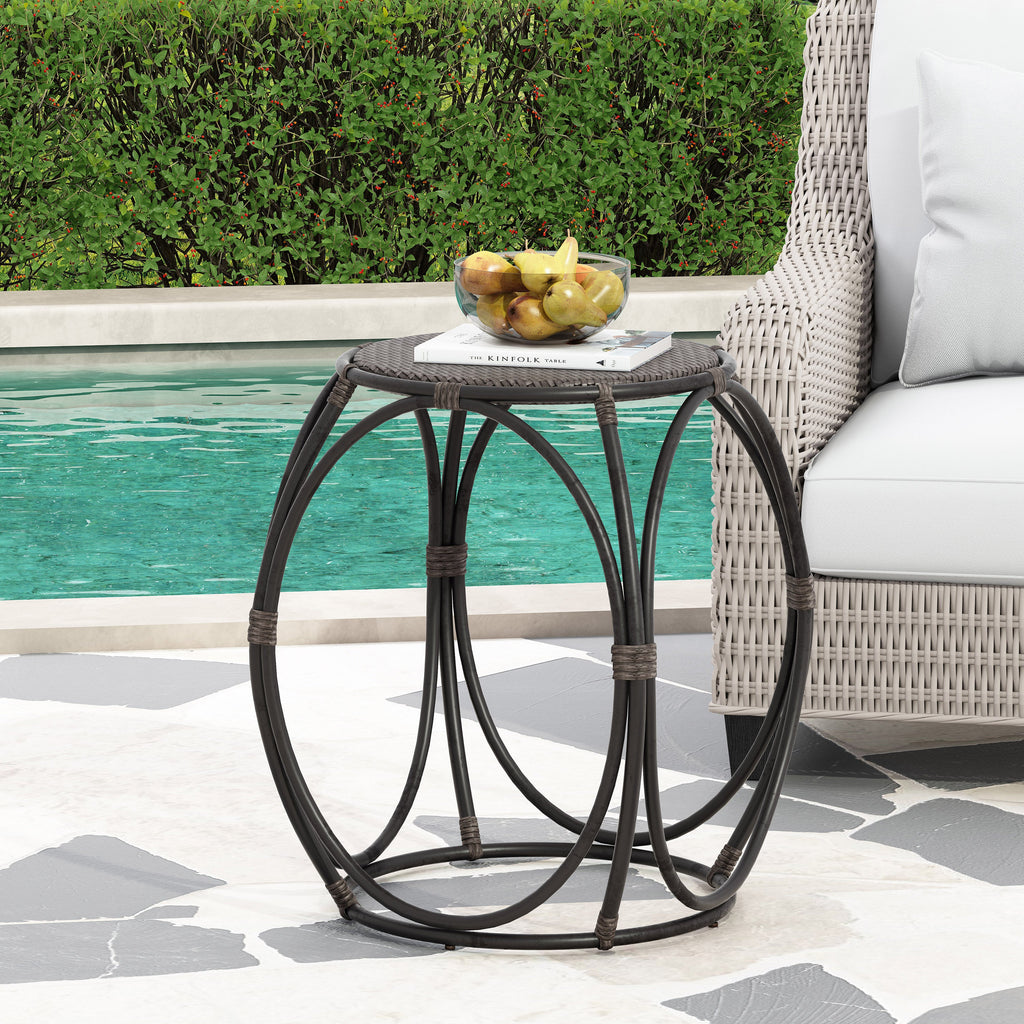 Coston Outdoor Wicker Side Table Noble House Furniture