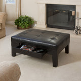 Tufted Leather Storage Ottoman Table with Drawer - NHNRB299933