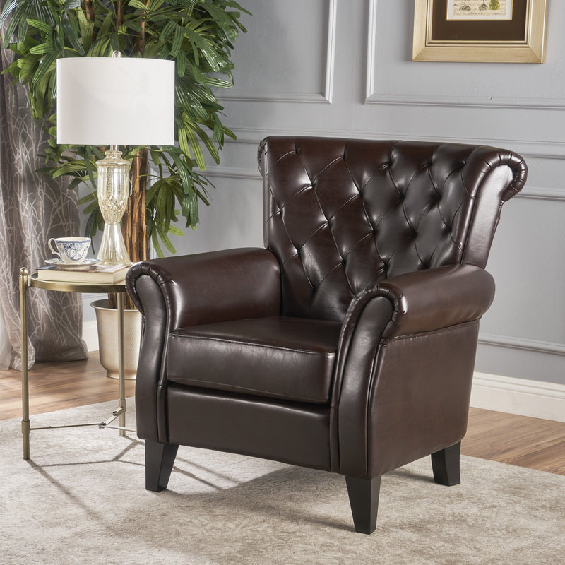 Tufted Hazelnut Leather Club Chair - NH318912
