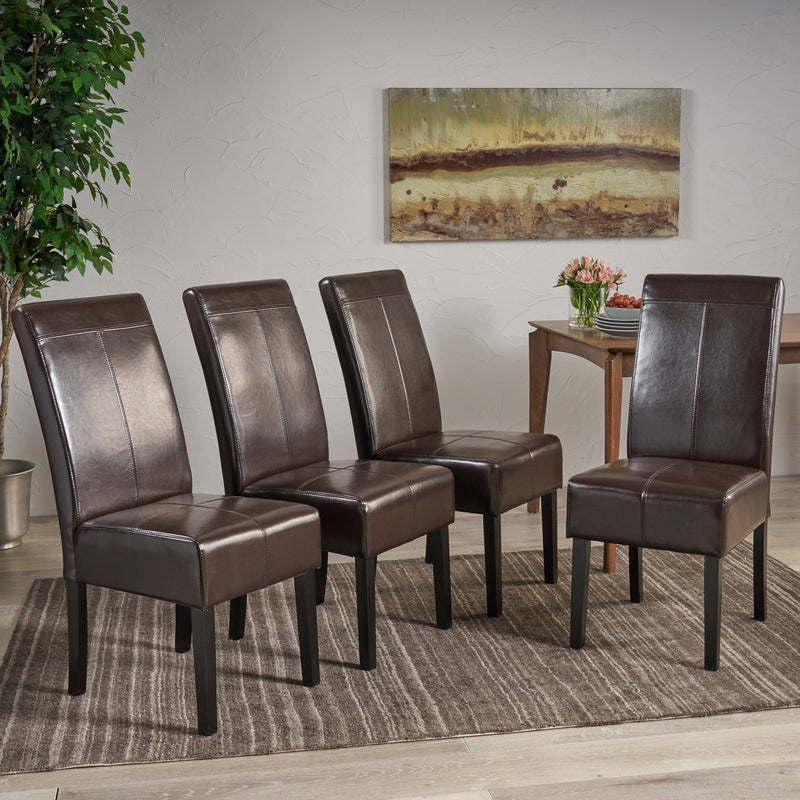 T-stitched Chocolate Brown Leather Dining Chairs - NH268892