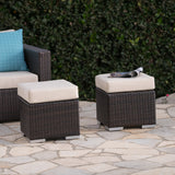 Outdoor 16 Inch Wicker Ottoman Seat with Water Resistant Cushion - NH124303