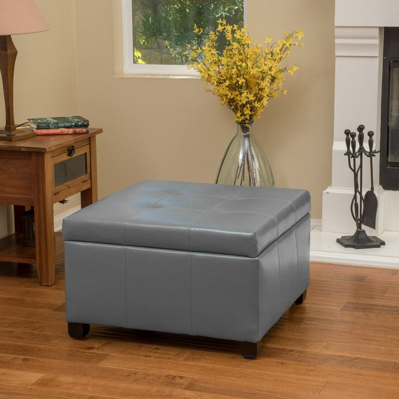 Leather Square Storage Ottoman Coffee Table - NH048692