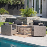 Outdoor 5 Piece Chat Set with Mixed Black Wicker Chairs and Fire Pit - NH452203