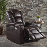 Brown Leather Power Recliner With Storage, Cup Holder, and USB Charger - NH640203