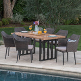 Outdoor 7 Piece Wicker Dining Set with Concrete Dining Table - NH380403