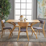 Mid Century Finished 5 Piece Wood Dining Set with Fabric Chairs - NH723103