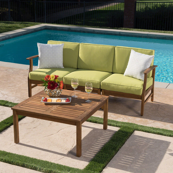 Outdoor 3 Seat Teak Finished Acacia Wood Sofa and Table Set - NH717303