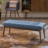 Mid-Century Button Tufted Fabric Ottoman Bench with Tapered Legs - NH598303