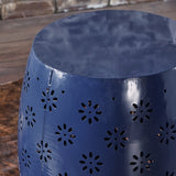 Modern Floral Lace Cut Iron Drum Shaped Accent Table - NH177103