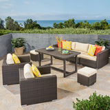 Outdoor 7 Seater Wicker and Aluminum Sofa Dining Set - NH695503