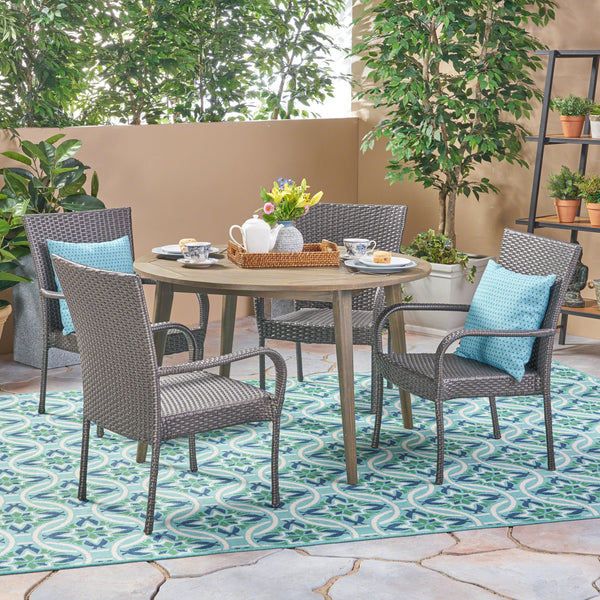 Outdoor 5 Piece Wood and Wicker Dining Set - NH852503
