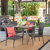 Outdoor 5 Piece Wood and Wicker Dining Set, Gray and Gray - NH711503