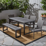 Outdoor 6-Seater Wood and Wicker Chair and Bench Dining Set - NH284503