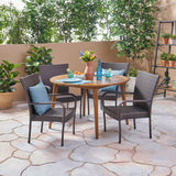 Outdoor 5 Piece Wood and Wicker Dining Set - NH852503