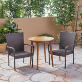 Outdoor 3 Piece Wood  and Wicker Bistro Set - NH672503