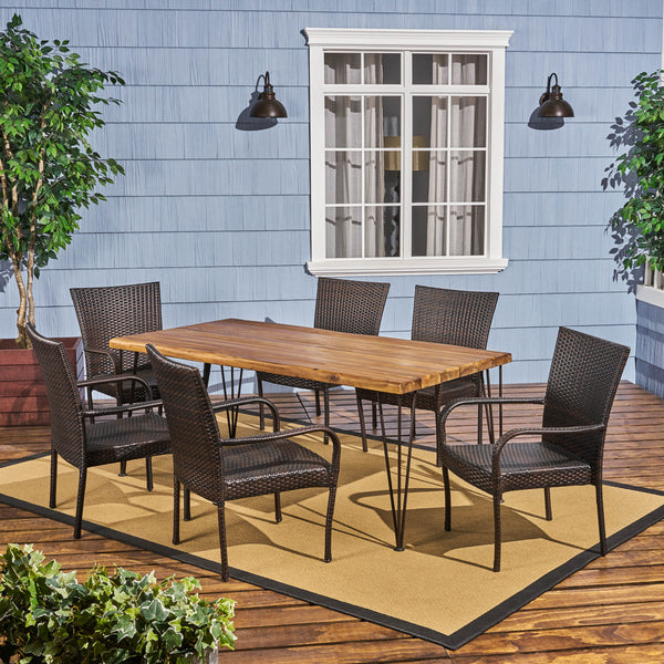 Outdoor Rustic Wood & Wicker Dining Set - NH735703