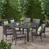 Outdoor Aluminum and Wicker 8 Seater Dining Set with Stacking Chairs - NH593903