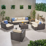 Outdoor 7 Seater Wicker Extended Sofa Chat Set with Ottomans - NH979903