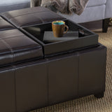 Leather 4-Tray-Top Storage Ottoman Coffee Table - NHKLB078182