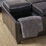 Leather 4-Tray-Top Storage Ottoman Coffee Table - NHKLB078182