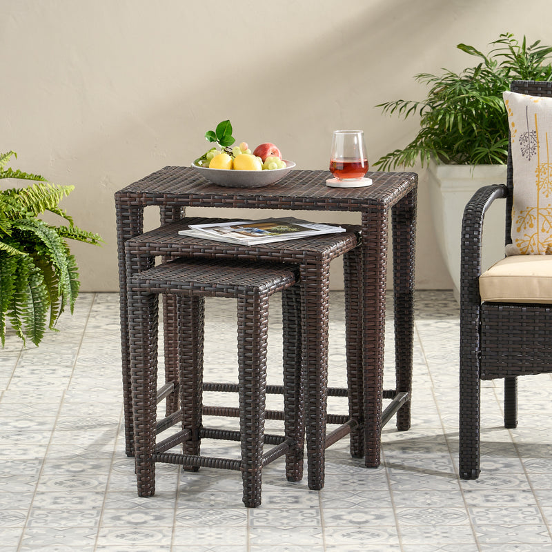 Multibrown Wicker Nested Side Tables (Set of 3) - NH144912