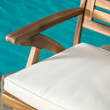 Outdoor 3-Piece Teak Finish Acacia Wood Bistro Set with Cream Cushions - NH126692