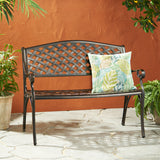 Traditional Mesh Pattern Antique Copper Cast Aluminum Bench - NH929933