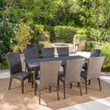 Outdoor 9 Piece Multi-Brown Wicker Dining Set - NH335103
