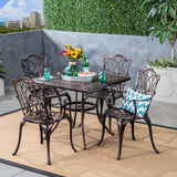 Outdoor 4-Seater Cast Aluminum Square-Table Dining Set, Shiny Copper - NH933603