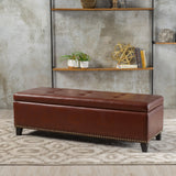 Rectangle Tufted Leather Storage Ottoman Bench - NH255232