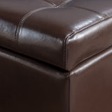 Brown Tufted Leather Storage Ottoman Bench - NH617332