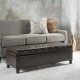Brown Tufted Leather Storage Ottoman Bench - NH617332