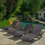 Outdoor Brown Wicker Armed Chaise Lounge Chair - NH947692