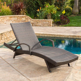 Outdoor Brown Wicker Armed Chaise Lounge Chair - NH947692