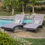 Outdoor Grey Wicker Adjustable Chaise Lounge with Cushion (Set of 2) - NH908692