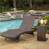 Multi-Brown Wicker Chaise Lounge Set with C-Shaped End Table - NH842792