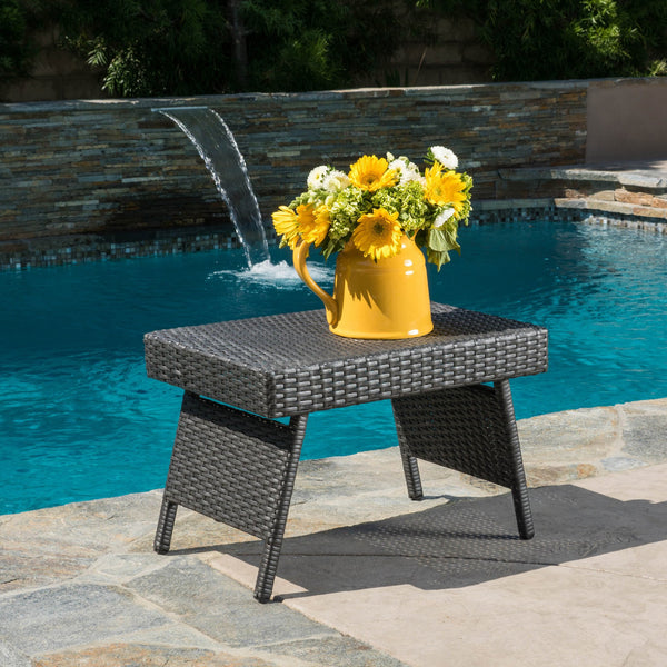 Outdoor Gray Wicker Adjustable Folding Side Table - NH396692