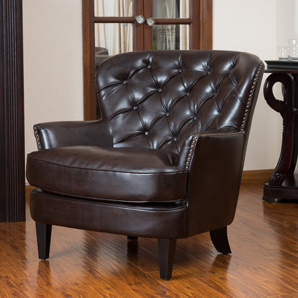Button Tufted Leather Club Chair - NH743112