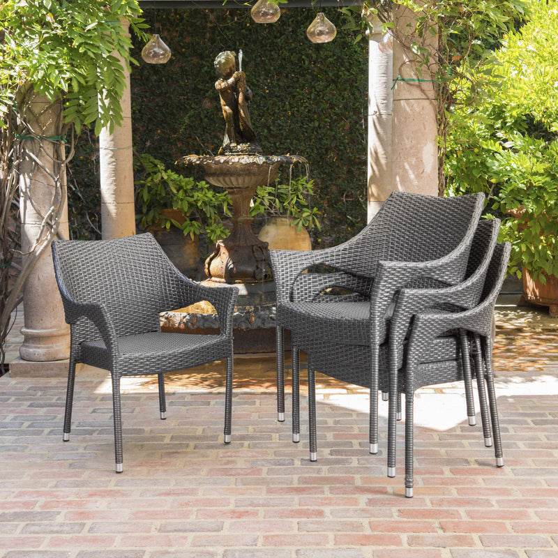 Outdoor Grey Wicker Stacking Chairs (Set of 4) - NH182103