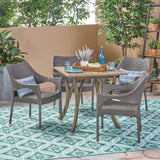 Outdoor 5 Piece Acacia Wood and Wicker Square Dining Set - NH503403