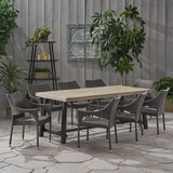 Outdoor Wood and Wicker 8 Seater Dining Set - NH546903