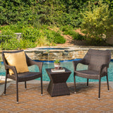 Outdoor 3 Piece Multi-Brown Wicker Chat Set with Stacking Chairs - NH774103