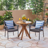 Outdoor 3 Piece Acacia Wood and Wicker Bistro Set - NH630503