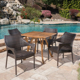 Outdoor 5 Piece Acacia Wood and Wicker Square Dining Set - NH503403