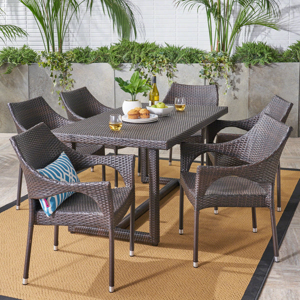 Outdoor 7 Piece Wicker Dining Set, Multibrown - NH827403