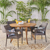 Outdoor 5 Piece Acacia Wood and Wicker Dining Set - NH810503