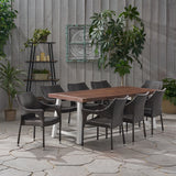 Outdoor Wood and Wicker 8 Seater Dining Set - NH546903
